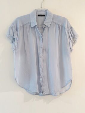 Maven West Button-Down Ruffled Fringe Sleeve Blouse